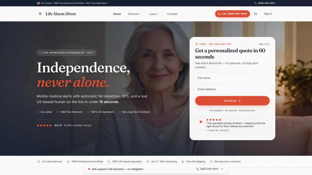 Life Alarm Direct website